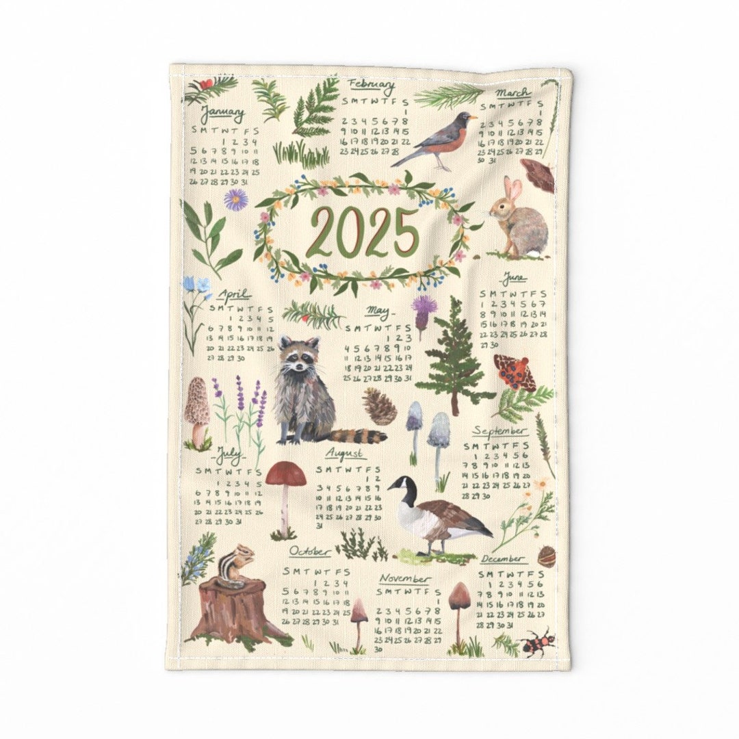 2025 Calendar Tea Towel 2025 Calendar by Dasbrooklyn Woodland Animals