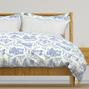 Santa Claus Bedding - Christmas Toile In Blue by aaron_gallen - Holiday Toile Cotton Sateen Duvet Cover OR Pillow Shams by Spoonflower