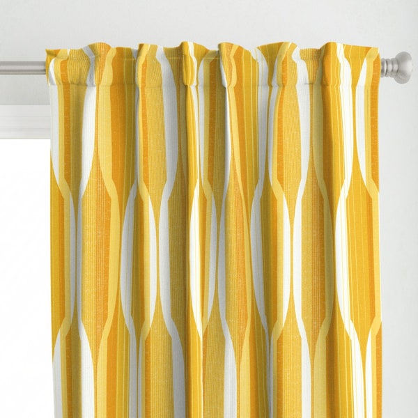 Mid Century Curtain Panel - Hex Ogee by friztin - Modern Yellow Sunflower Geometric Minimalist Retro Custom Curtain Panel by Spoonflower