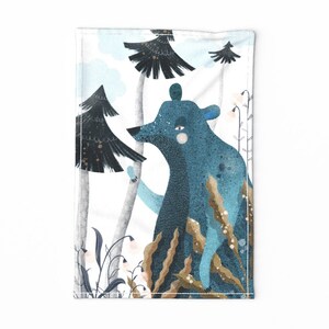 Woodland Tea Towel - Forest Bear by wideeyedtree - Wildlife Animal Wilderness Trees Nature Linen Cotton Canvas Tea Towel by Spoonflower