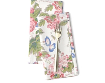 Floral Dinner Napkins Set of 2 - Garden Cottagecore Leaves Botanical Vintage Classic Cloth Napkins - English Chintz Pink by whitneyenglish