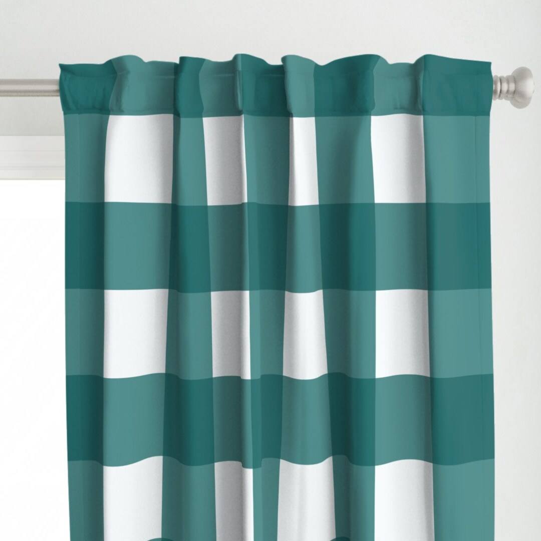 Teal Buffalo Check Curtain Panel Teal Gingham by Unasomerville Large