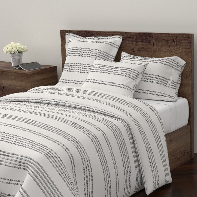 Duvet Cover Grey Ticking On Cream Offwhite Gray Stripes By Image 0