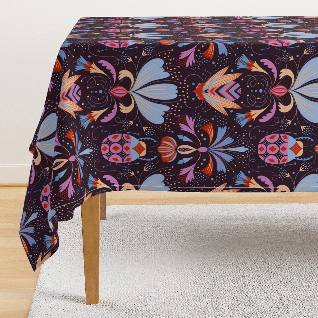 Maximalist Insects Tablecloth Art Deco Bugs by miraparadies Large Scale Jewel Tones 1920s Style Cotton Sateen Tablecloth by