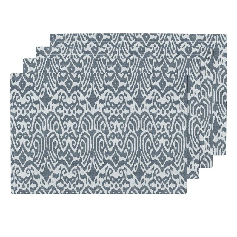 Set of 4 Gray Ikat Placemats - Charcoal Linen-look Ikat by ragan Neutral Boho Intricate Medallion Cloth Placemats by Spoonflower