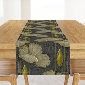 Art Decor Poppy Table Runner - Art Deco Fleurs Dor by j9design - Vintage 1920s Poppies Botanical Cotton Sateen Table Runner by Spoonflower
