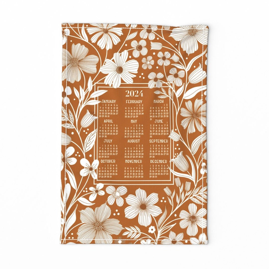 2024 Calendar Tea Towel Garden Blooms by Kathryncole Etsy