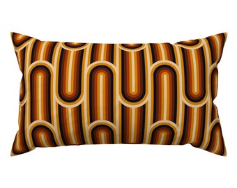 Vintage Brown Accent Pillow - 1970s Arches by ligaturadesign - Retro Geometric 1970s Waves Rectangle Lumbar Throw Pillow by Spoonflower