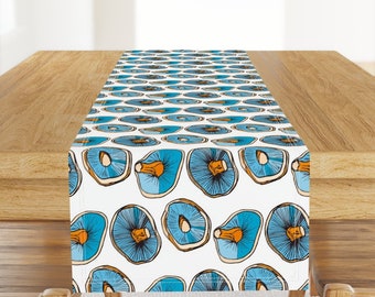 Woodland Mushroom Table Runner - Mushroom Caps by kendrashedenhelm - Blue Orange Psychedelic Cotton Sateen Table Runner by Spoonflower