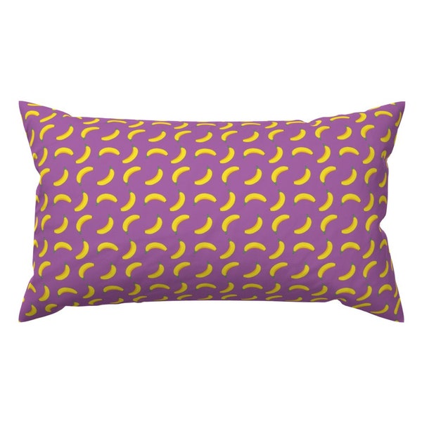 Purple Banana Accent Pillow - Cute Banana by furbuddy - Whimsical Fruit Fun Cute Happy Cheerful Rectangle Lumbar Throw Pillow by Spoonflower
