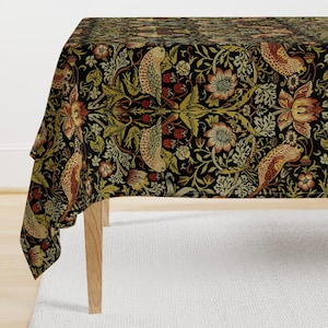 William Morris Tablecloth - Strawberry Thief by peacoquettedesigns - Traditional Victorian Cotton Sateen Tablecloth by Spoonflower