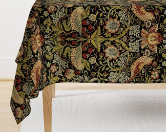 William Morris Tablecloth - Strawberry Thief by peacoquettedesigns - Traditional Victorian Cotton Sateen Tablecloth by Spoonflower