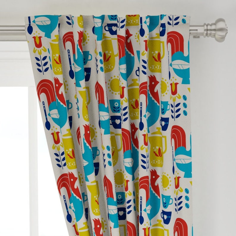 Scandinavian Custom Curtain Panel by Spoonflower Rooster Curtain Panel Morning Kaffe Xl by cindylindgren