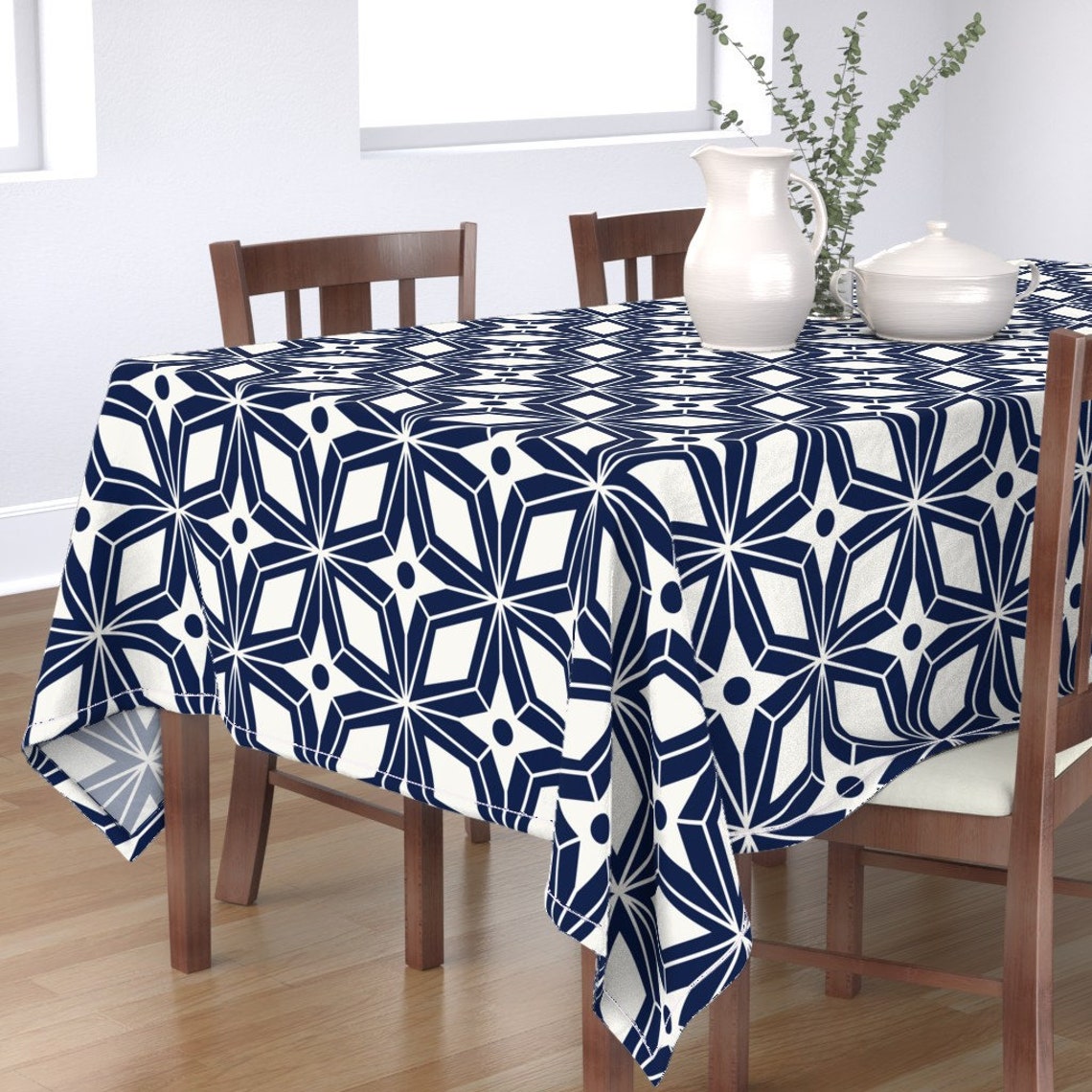 Mid Century Modern Tablecloth Starburst Navy Large by Etsy