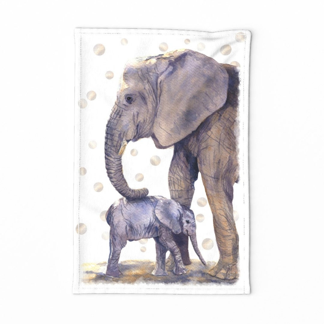 Elephant Tea Towel Momma Ellie and Her Baby by Flixydoodles Etsy