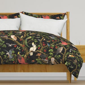 Maximalist Bedding - Bird Chorus Black by vinpauld - Animalier Vintage Inspired Cotton Sateen Duvet Cover OR Pillow Shams by Spoonflower