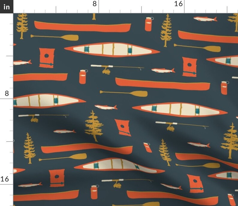 Summer Illustration Lake Cotton Sateen Flanged Pillow Sham by Spoonflower Canoes And Oars On The Lake by coitcreative Fish Pillow Sham