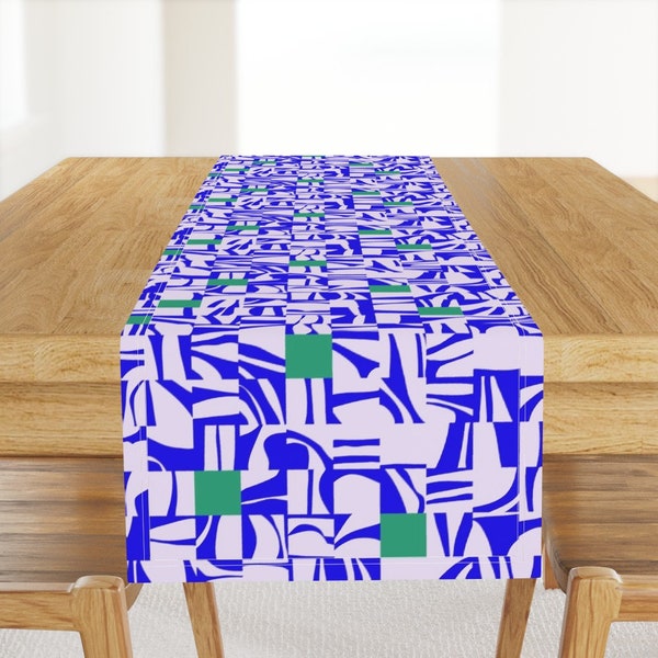 Bold Blue Graphic Table Runner - Abstract Tiles by house_of_may - Modern Blue Green Small Scale Cotton Sateen Table Runner by Spoonflower