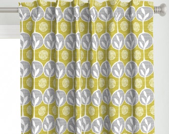 Mod Trees Curtain Panel - Midcentury Mod Chartreuse Green Woven Look  Custom Curtain Panel - Chartreuse Forest by ottomanbrim -