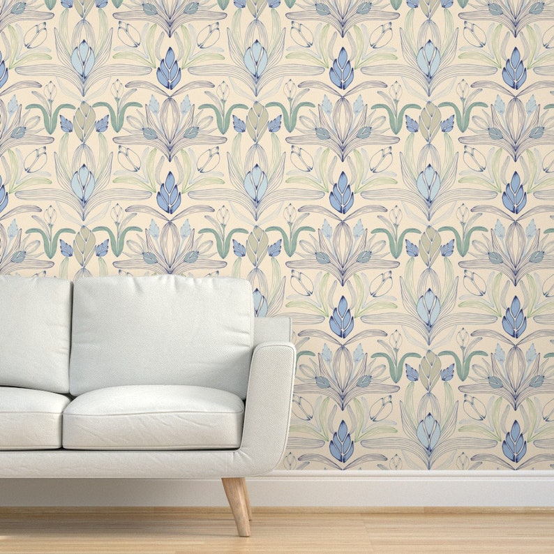 Delicate Art Nouveau Wallpaper Nouveau Floral Cream by Etsy