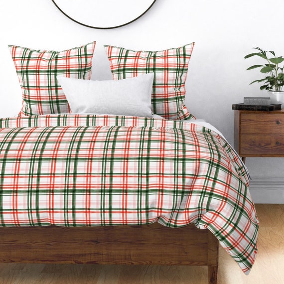 Rustic Duvet Cover Christmas Watercolor Plaid By Etsy