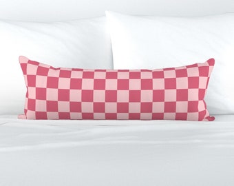 Jumbo Pink Checks XL Lumbar Pillow - Rosy Pinks by 3rittanylane - Y2k Checkerboard Blush Extra Large Rectangle Lumbar Pillow by Spoonflower