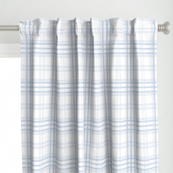 Pastel Blue Plaid Curtain Panel - Hallvard Tartan by lilyoake - Tartan Check Scandi Farmhouse Classic Custom Curtain Panel by Spoonflower