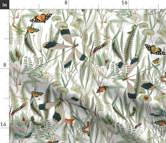 ウッドランドランバーピロー - 蝶、トンボ、虫、昆虫、シダ、植物の