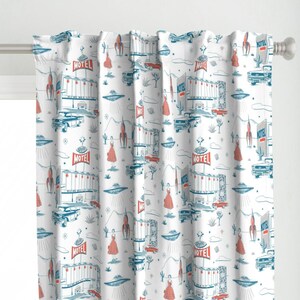 Retro Curtain Panel - Car Mid-century Alien Toile Ufo Sci Fi Atomic Desert Spaceship Custom Curtain Panel - Sky-lit Motel by ruby_ritz -