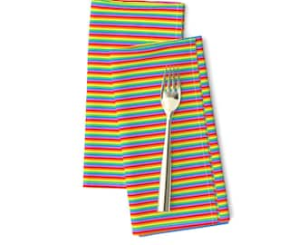 Rainbow Dinner Napkins (Set of 2) - Mini Stripes by tinyfabric - Pride Bright Colorful Micro Stripe Cloth Napkins by Spoonflower