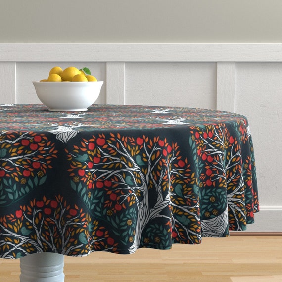 Autumn Apples Round Tablecloth Apple Tree Flame by | Etsy