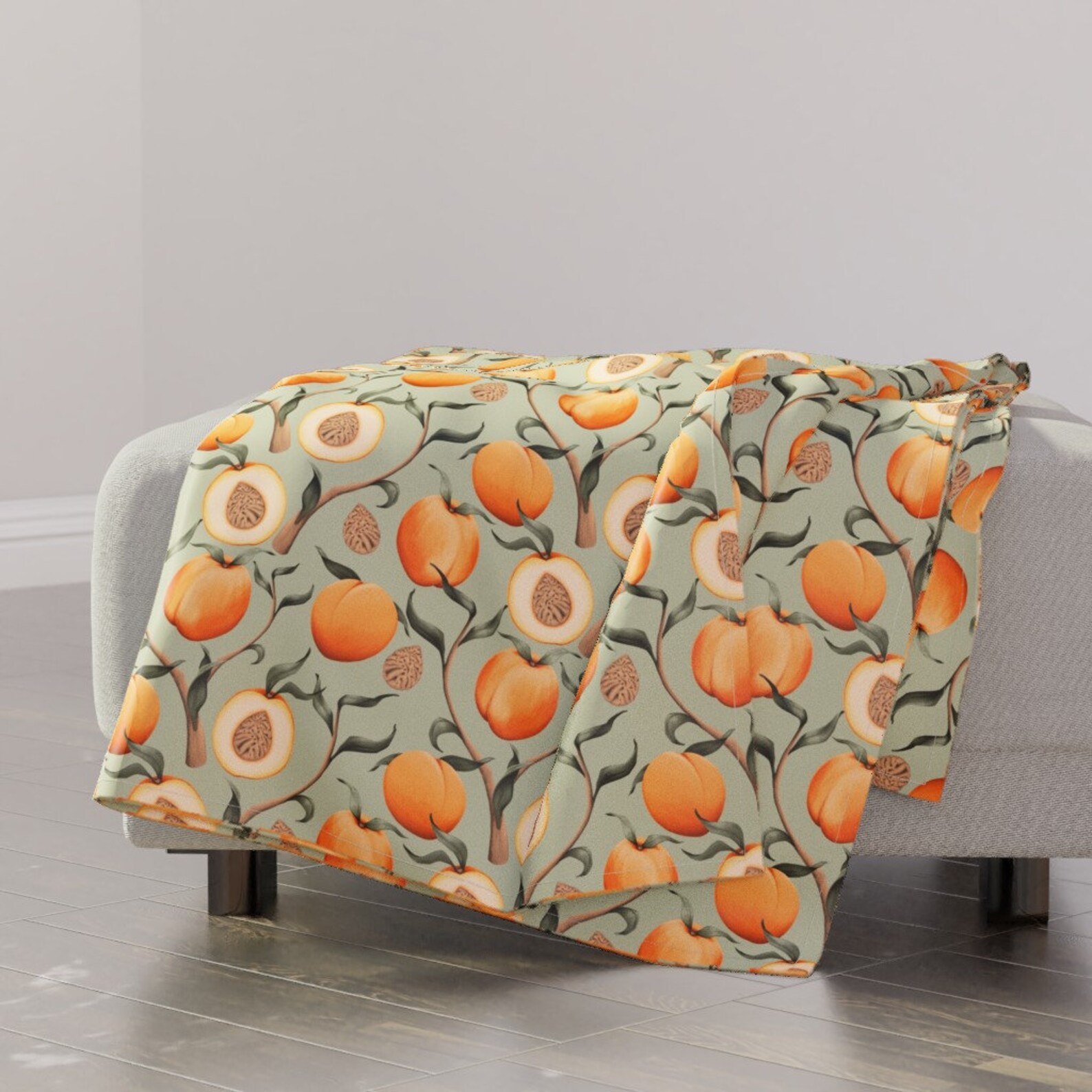 Summer Peaches Throw Blanket Peach Lightgreen by Graf_katz Etsy