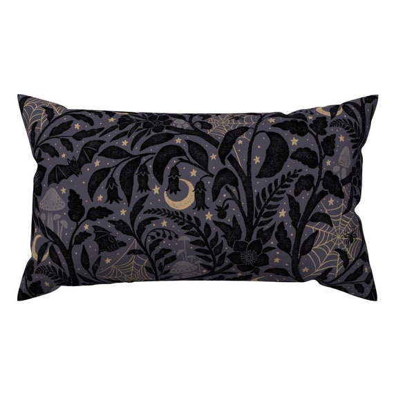 Halloween Garden Lumbar Pillow Night Sky Black Purple Spooky