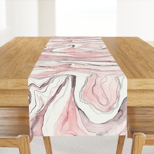 Marble Table Runner - Rose Marble Watercolor Stone by rebecca_reck_art - Watercolor Abstract Pink Cotton Sateen Table Runner by Spoonflower