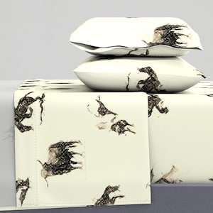 Rodeo Sheets - Ride&#39;m Cowboy Toile by redmares - Sepia Toned Old West Horse Bronco Cotton Sateen Sheet Set Bedding by Spoonflower