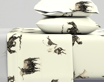 Rodeo Sheets - Ride'm Cowboy Toile by redmares - Sepia Toned Old West Horse Bronco Cotton Sateen Sheet Set Bedding by Spoonflower