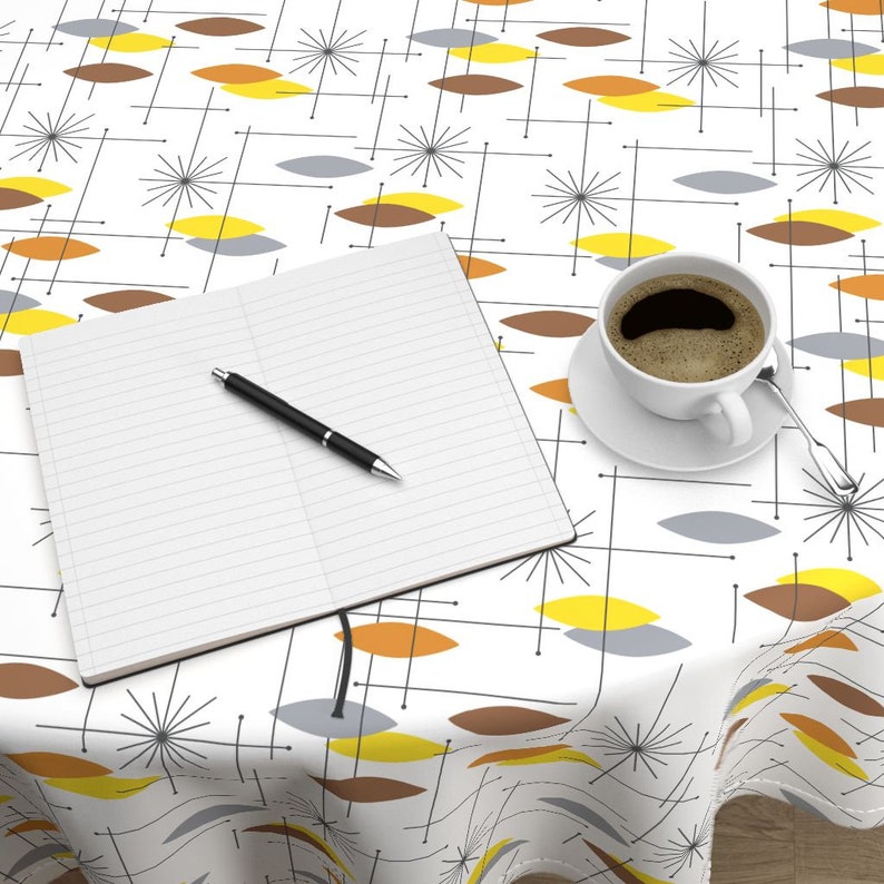 Round Tablecloth Atomic Modern Brown Yellow Black Geometric Cotton Sateen Round Tablecloth by Spoonflower Orbs large by tonyanewton