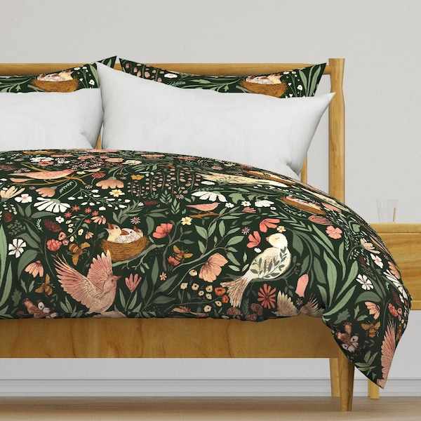 Woodland Wildlife Bedding - The Sanctuary by lynnpriestley_ - Songbirds Nature Cotton Sateen Duvet Cover OR Pillow Shams by Spoonflower