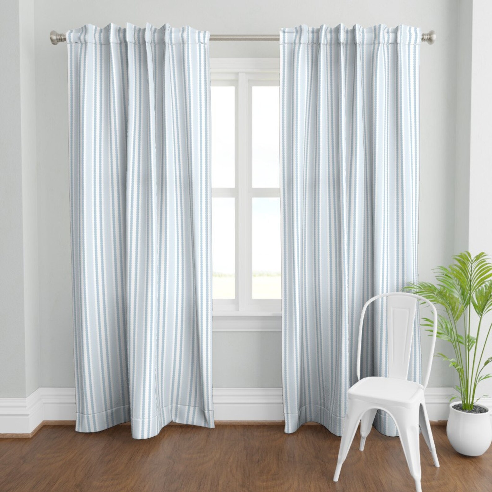Blue Stripe Curtain Panel - Coastal Pale Light Blue Simple Classic