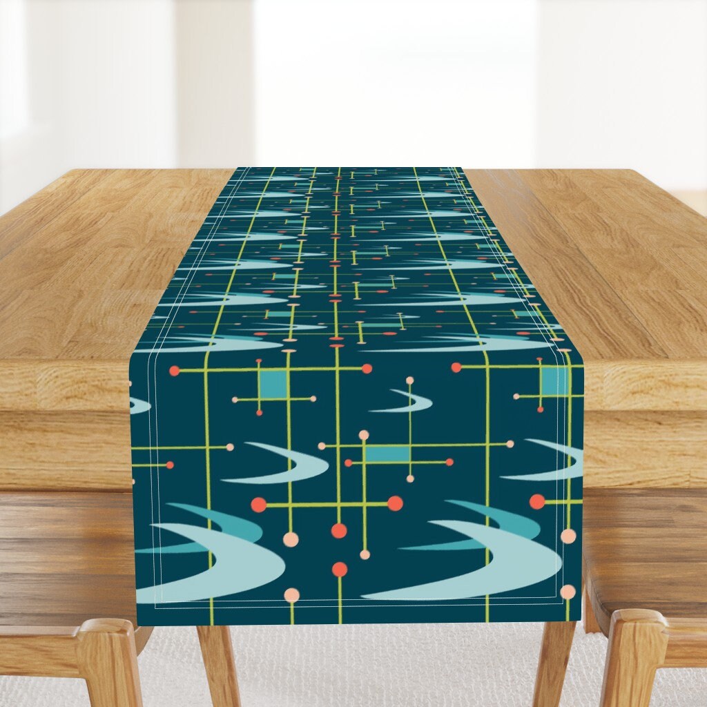 ブルーテーブルランナー - ターコイズライムグリーンミッド