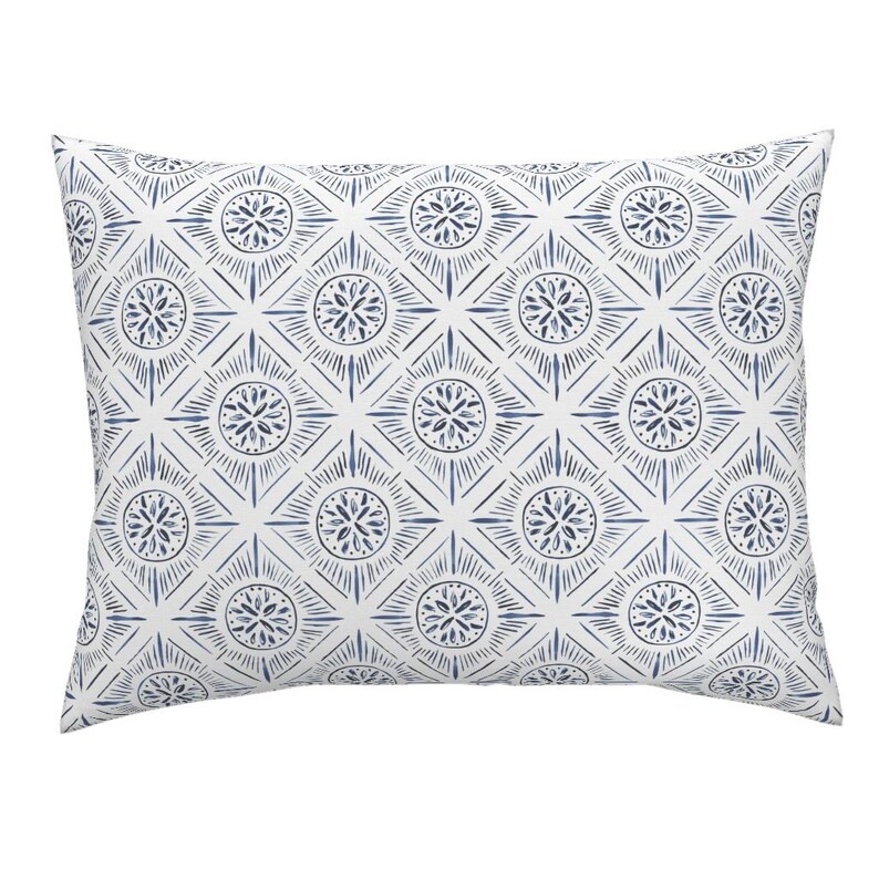 Indigo by Diamond Tiles Pillow Sham Watercolor Cotton Sateen Pillow Sham Bedding by Spoonflower Diamond Sunburst