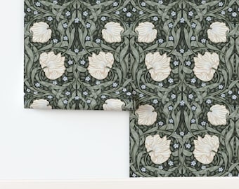 William Morris Non-Pasted Wallpaper Floral Vintage Arts And Crafts Historical - Pimpernel by whimsyandmojo Wallpaper by Spoonflower