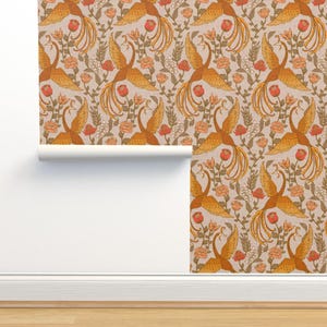 Vintage Phoenix Non-Pasted Wallpaper - Phoenix Garden by ceciliamok - Bird Floral Victorian Decorative Wallpaper Double Roll by Spoonflower