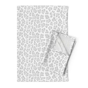 Neutral Cheetah Tea Towels (Set of 2) - Gray Leopard Print by etienne - Dove Gray White Snow Leopard Linen Cotton Tea Towels by Spoonflower