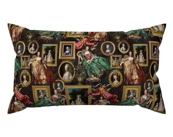 Green Accent Pillow - Marie Antoinette  by utart -  French Toile Rococo French Queen Baroque Rectangle Lumbar Throw Pillow by Spoonflower