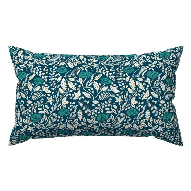 Floral Accent Pillow Teal White and Blue Flowers by Etsy