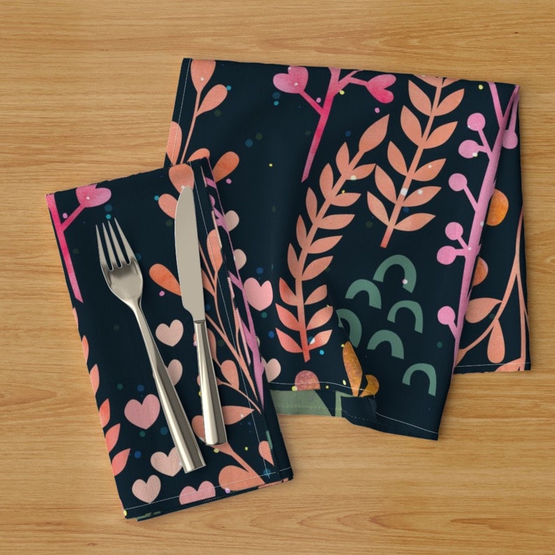 Set of 2 Love Hearts Plants Nature Cloth Napkins by Spoonflower Valentine Flowers Dinner Napkins - Where Love Grows by ceciliamok