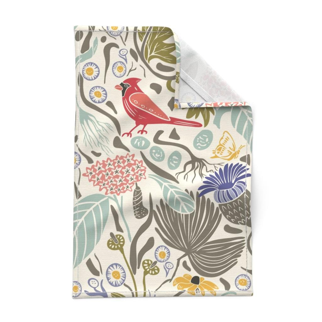 Cardinal Tea Towels Set of 2 - Wildflowers Wildlife Block Print North ...