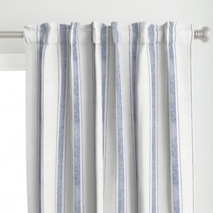 Faded Blue Stripe Curtain Panel - Ticking Stripe by holli_zollinger - Ticking Stripe Distressed Custom Curtain Panel by Spoonflower
