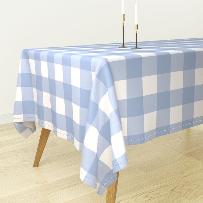 Buffalo Check Tablecloth Blue Gingham Cotton Sateen Tablecloth by Spoonflower Blue Buffalo Check by christineweenk